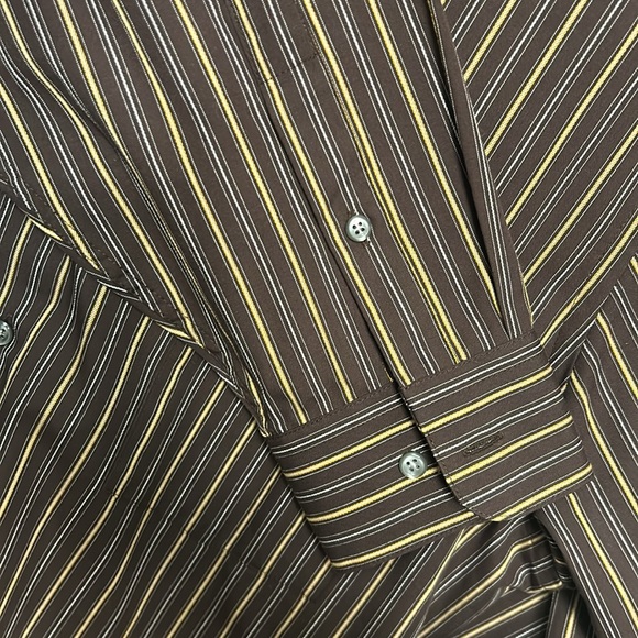 Arrow Casual Striped Dress Shirt Fitted Wrinkle Free Brown Tan - Picture 14 of 17